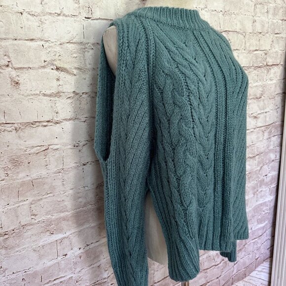 Urban Outfitters Womens Teal Cold Shoulder Sweater Chunky Cable Knit Size S NEW - Picture 5 of 12
